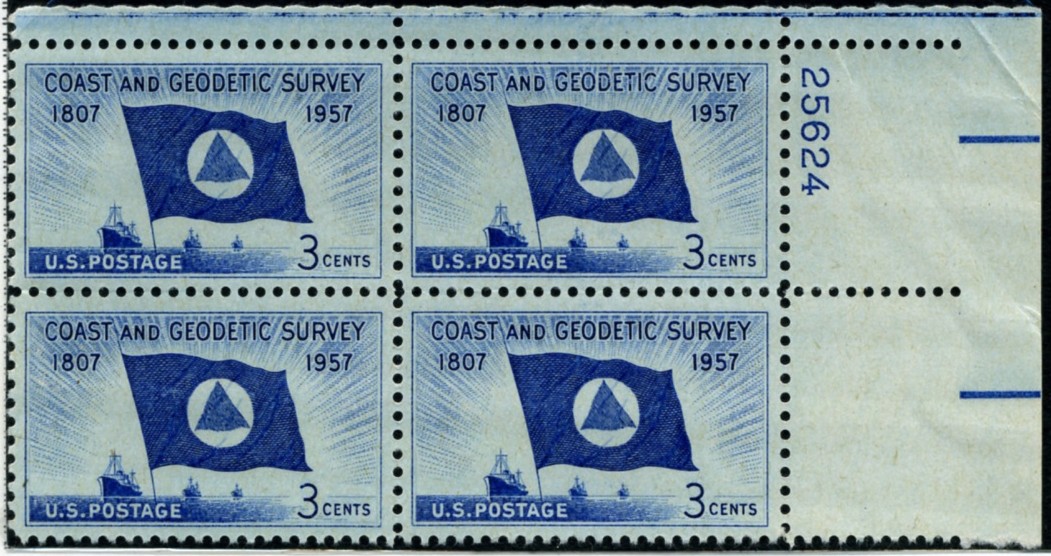 Scott 1088 3 Cent Stamp Coast and Geodetic Survey Plate Block