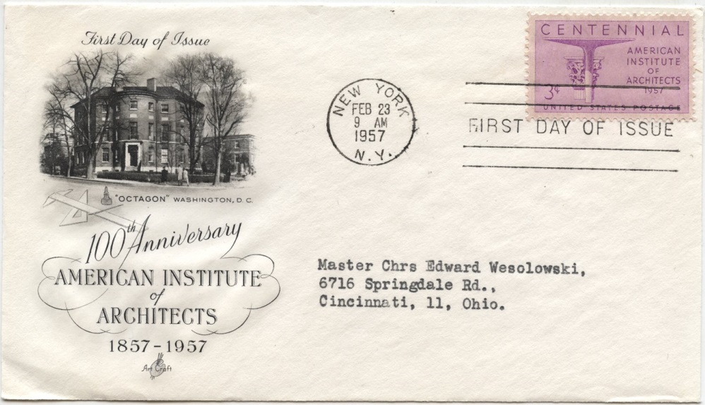 Scott 1089 3 Cent Stamp Centennial American Institute of Architects First Day Cover