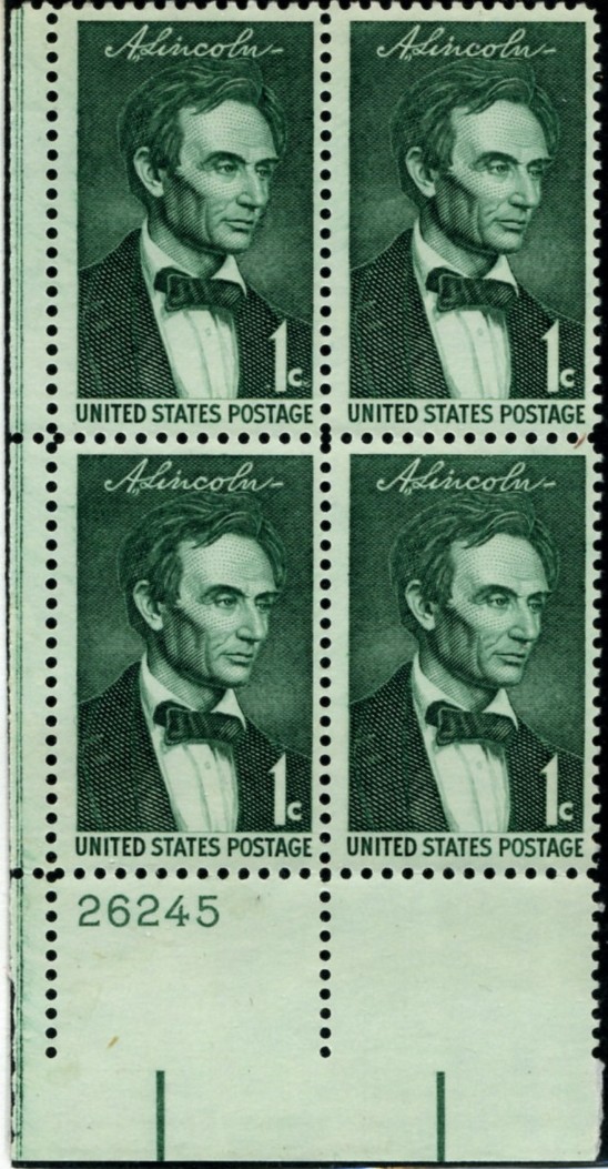 Scott 1113 1 Cent Stamp Youthful Lincoln Plate Block