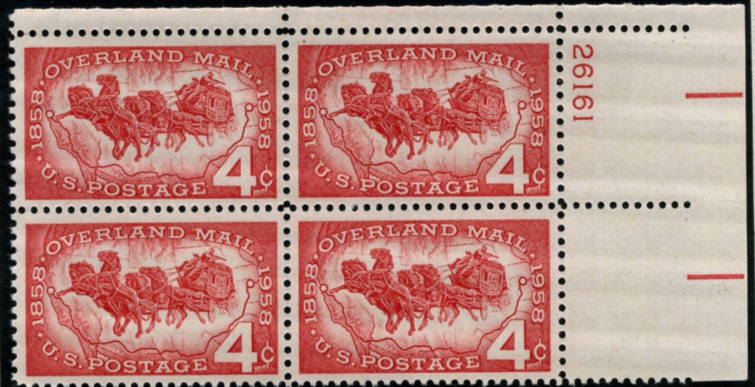 Scott 1120 4 Cent Stamp Overland Mail Plate Block