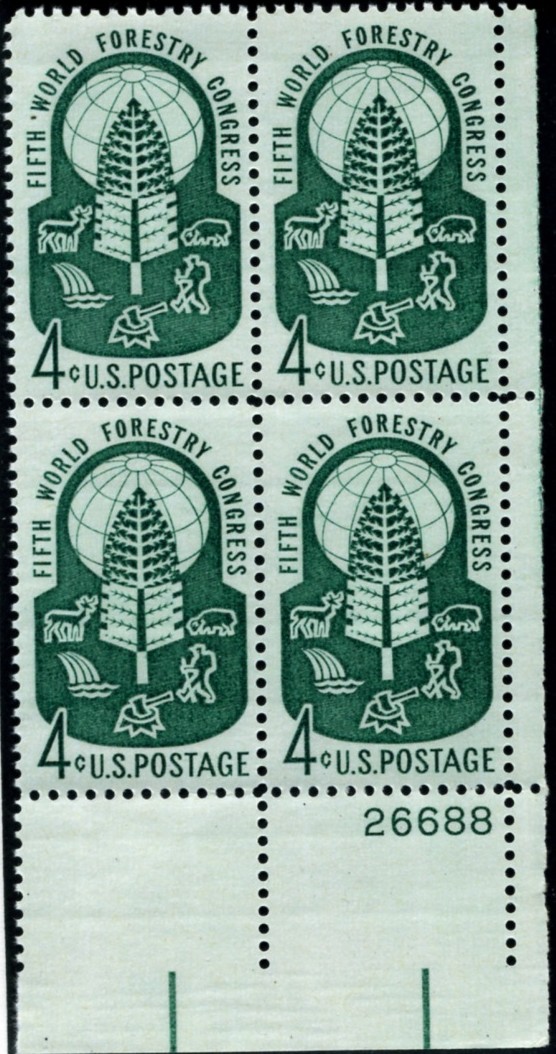 Scott 1156 4 Cent Stamp World Forestry Congress Plate Block