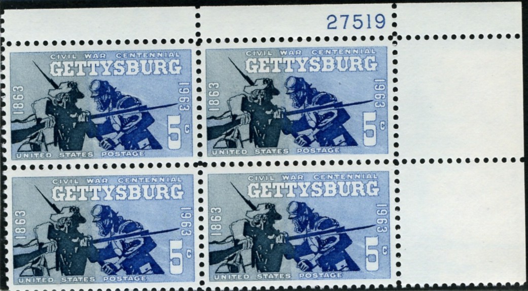 Scott 1180 5 Cent Stamp Gettysburg Plate Block