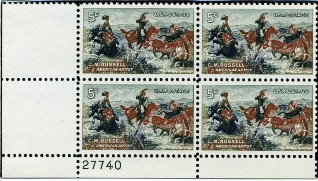 Scott 1243 5 Cent Stamp Charles M Russell Plate Block