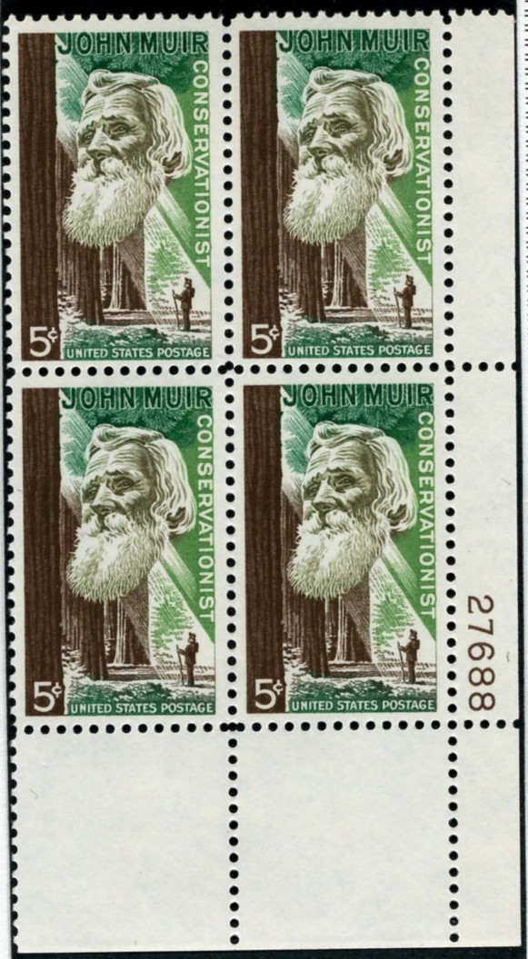 Scott 1245 5 Cent Stamp John Muir Plate Block