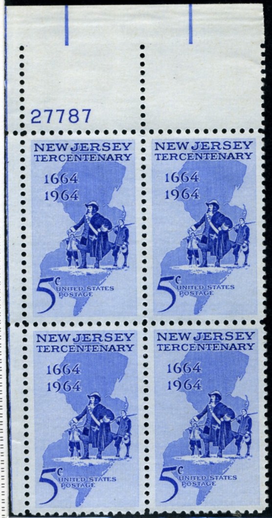 Scott 1247 5 Cent Stamp New Jersey Statehood Tercentenary Plate Block