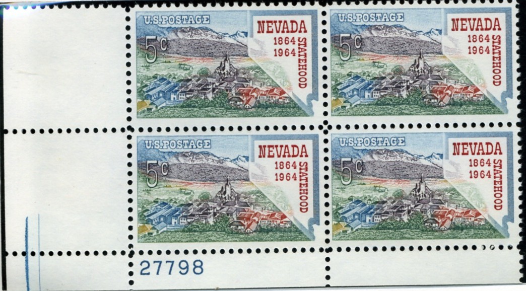 Scott 1248 5 Cent Stamp Nevada Statehood Centennial Plate Block