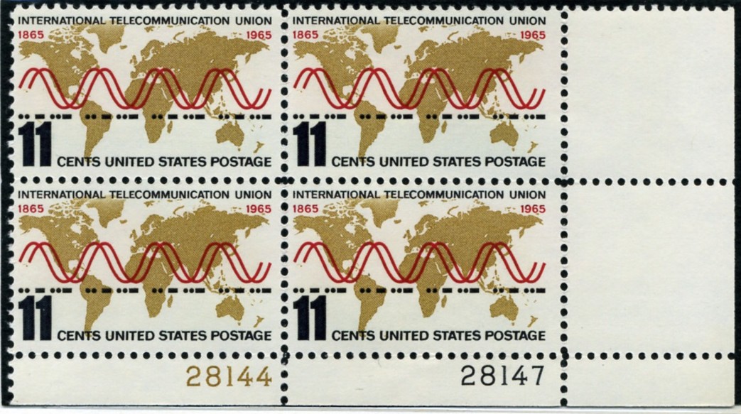 Scott 1274 11 Cent Stamp International Telecommunication Union Plate Block