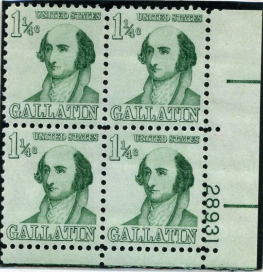 Scott 1279 1 1/4 Cent Stamp Albert Gallatin Plate Block