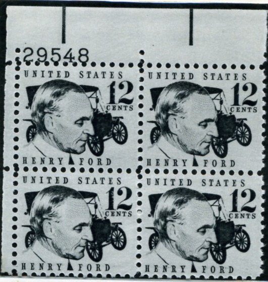 Scott 1286A 12 Cent Stamp Henry Ford Plate Block