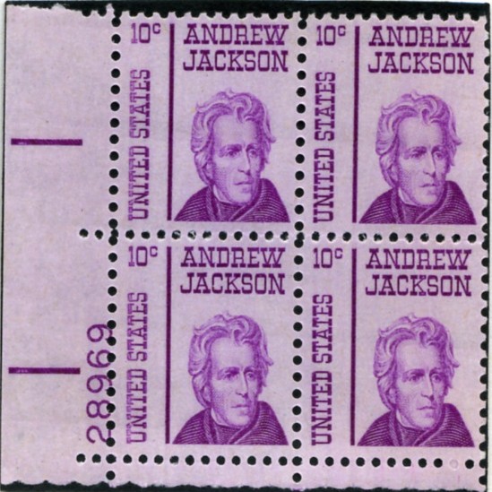 Scott 1286 10 Cent Stamp Andrew Jackson Plate Block