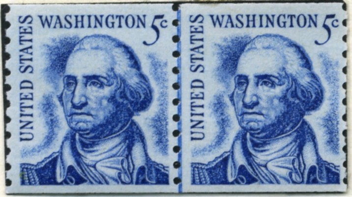 Scott 1304 5 Cent Stamp George Washington perforated 10 vertically pair