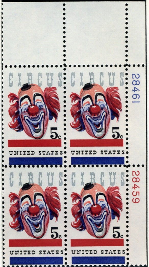 Scott 1309 5 Cent Stamp Circus Clown Plate Block