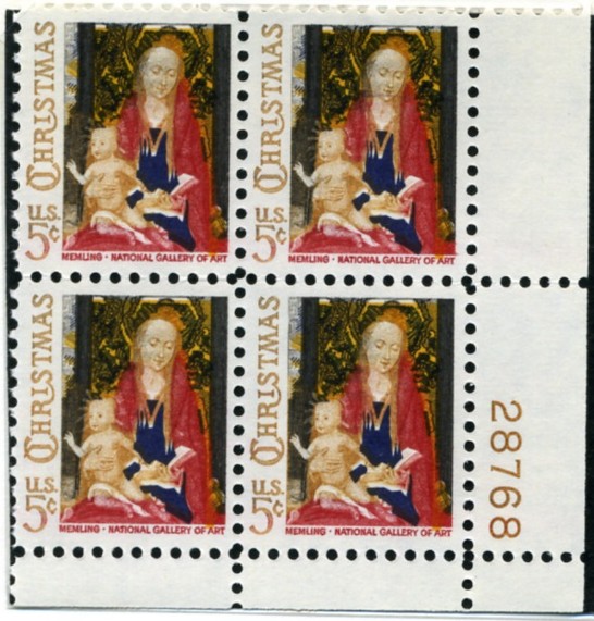 Scott 1321 5 Cent Stamp Christmas Madonna and Child by Memling Plate Block
