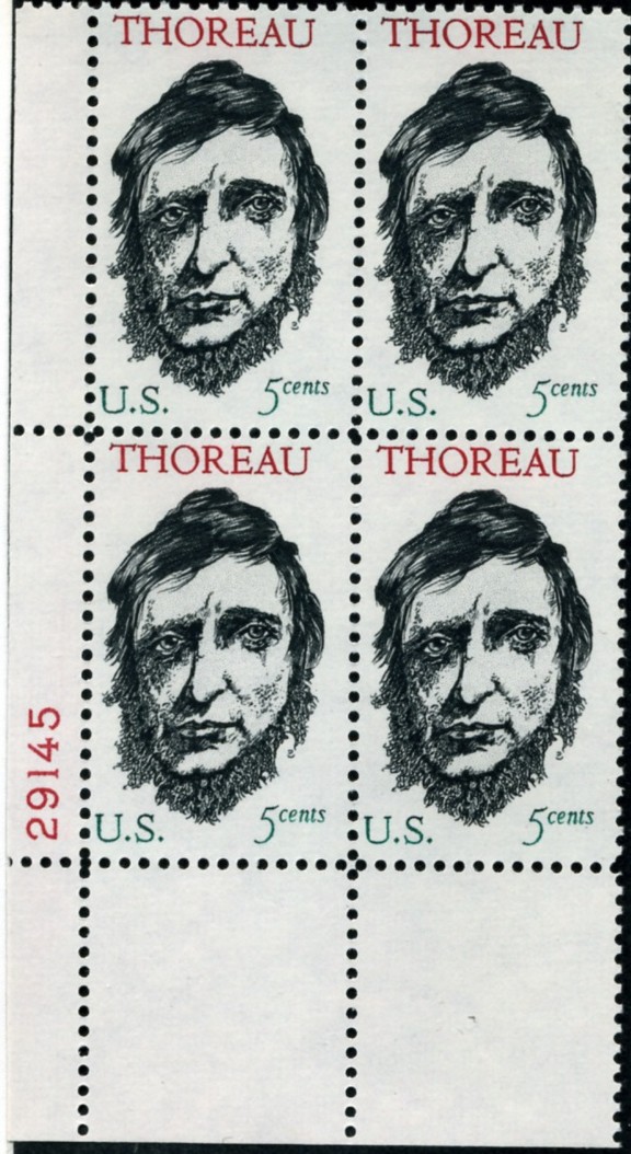 Scott 1327 5 Cent Stamp Henry David Thoreau Plate Block