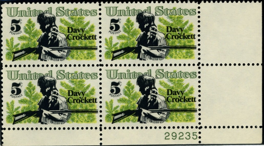 Scott 1330 5 Cent Stamp Davy Crockett Plate Block