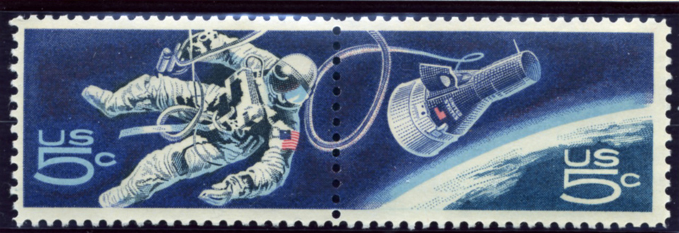 Scott 1331 and 1332 5 Cent Stamp Astronaut and Capsule Block