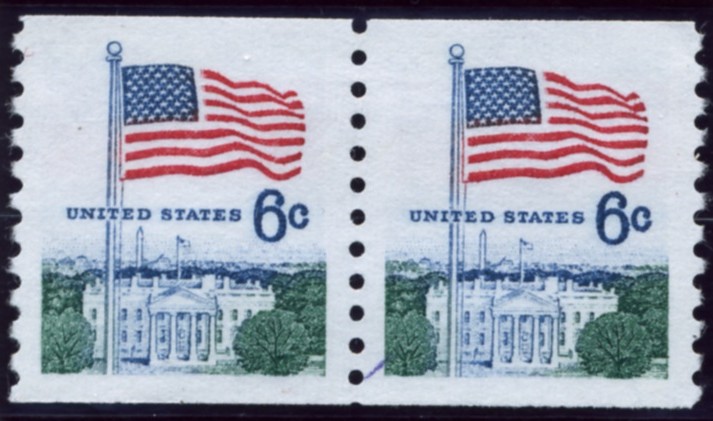 Scott 1338A 6 Cent Stamp Flag and White House Coil Stamp pair