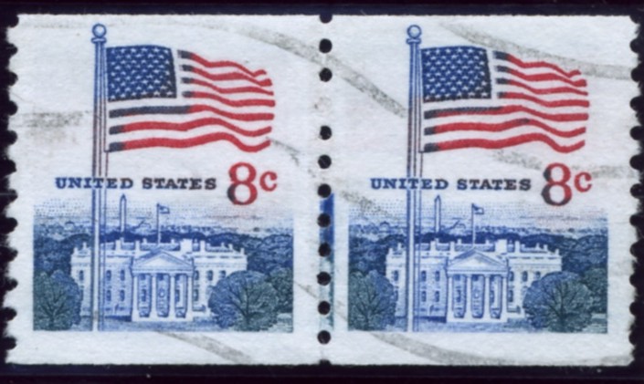 Scott 1338G 8 Cent Stamp Flag and White House Coil Stamp pair