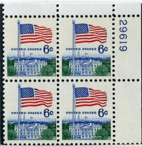 Scott 1338 6 Cent Stamp Flag and White House Definitive Plate Block