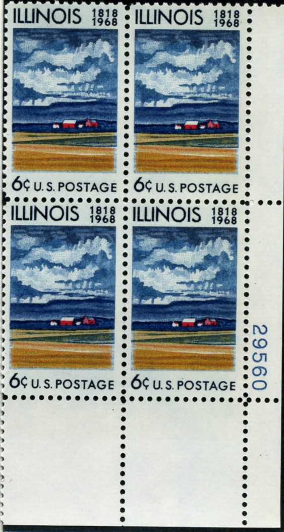 Scott 1339 6 Cent Stamp Illinois Statehood Plate Block