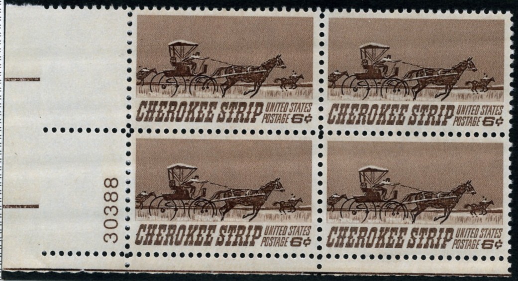 Scott 1360 6 Cent Stamp Cherokee Strip Land Rush Plate Block