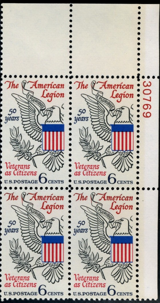 Scott 1369 6 Cent Stamp American Legion Plate Block
