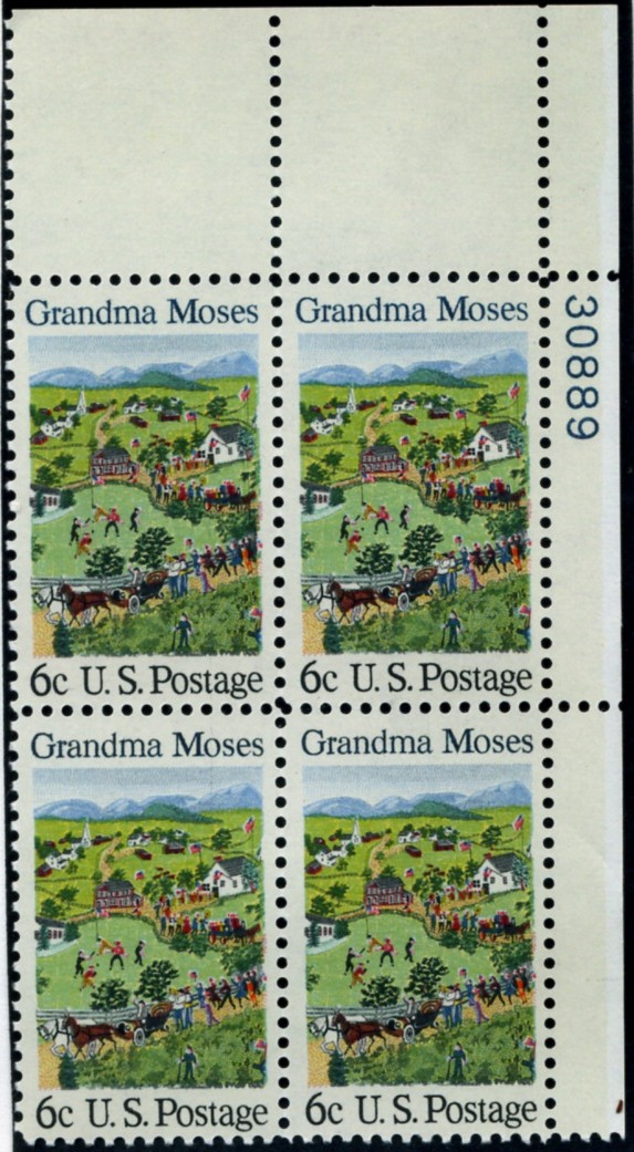 Scott 1370 6 Cent Stamp Grandma Moses Plate Block