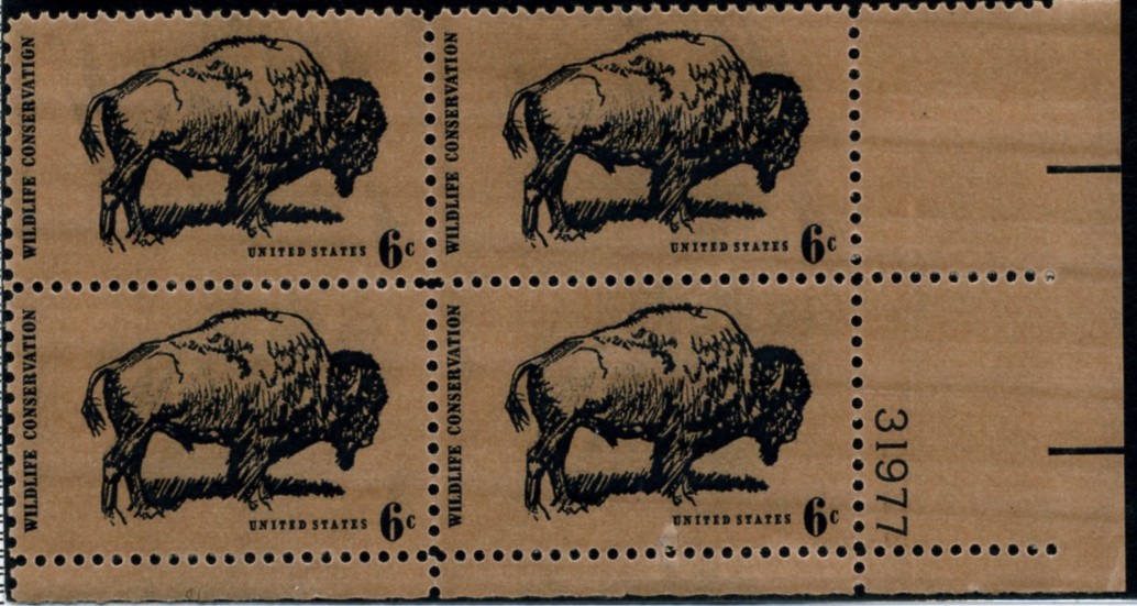 Scott 1392 6 Cent Stamp Conservation - Bison Plate Block