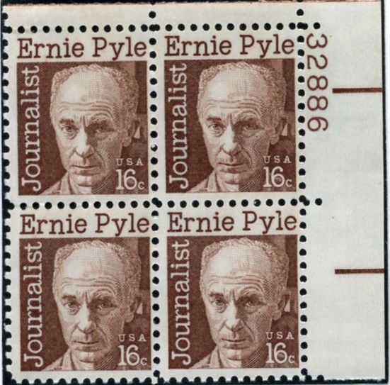 Scott 1398 18 Cent Stamp Ernie Pyle Plate Block