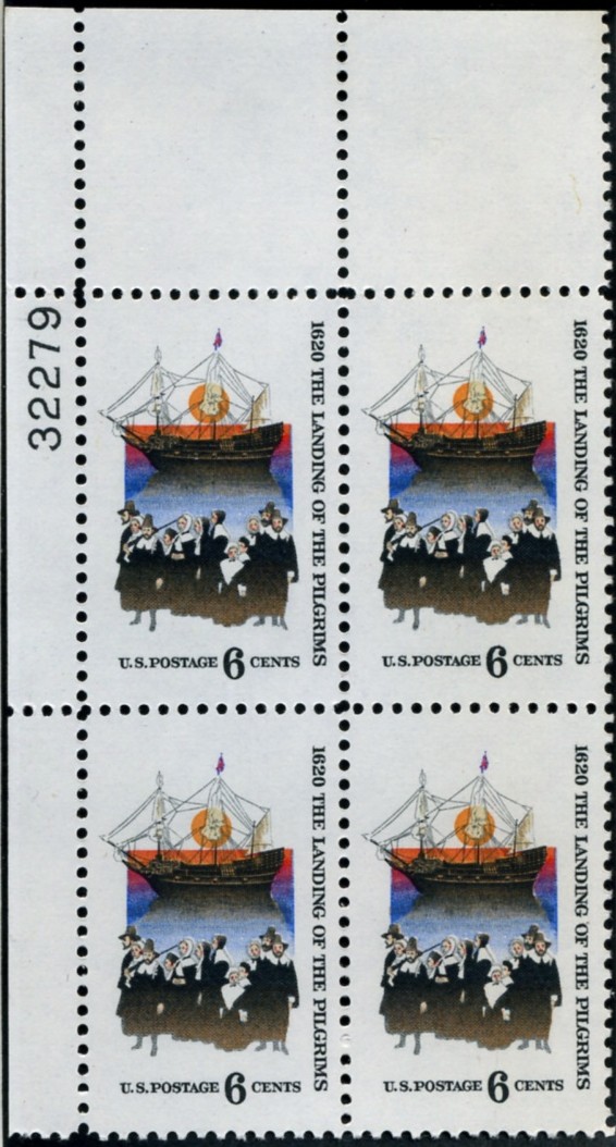 Scott 1420 6 Cent Stamp Landing Of The Pilgrims Plate Block