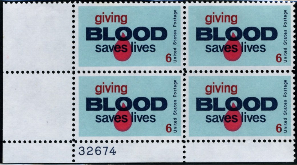 Scott 1425 6 Cent Stamp Giving Blood Saves Lives Plate Block