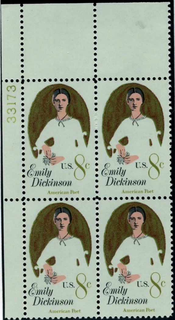 Scott 1436 8 Cent Stamp Emily Dickenson Plate Block