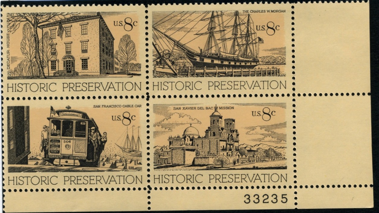 Scott 1440 to 1443 8 Cent Stamps Historic Preservation Plate Block
