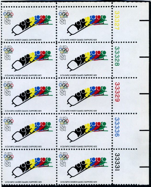 Scott 1461 8 Cent Stamp Bobsledding Plate Block