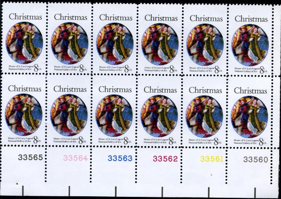 Scott 1471 8 Cent Stamp Christmas Master of St. Lucy Legend Plate Block