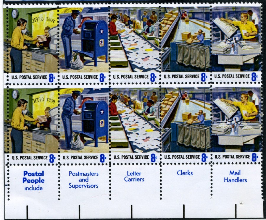 Scott 1489 to 1493 8 Cent Stamps Post Office Plate Block