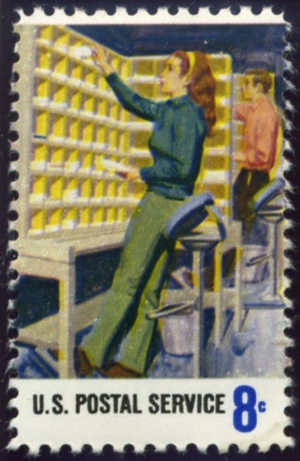 Scott 1494 8 Cent Stamp Postal Service Sorting to Pigeonholes