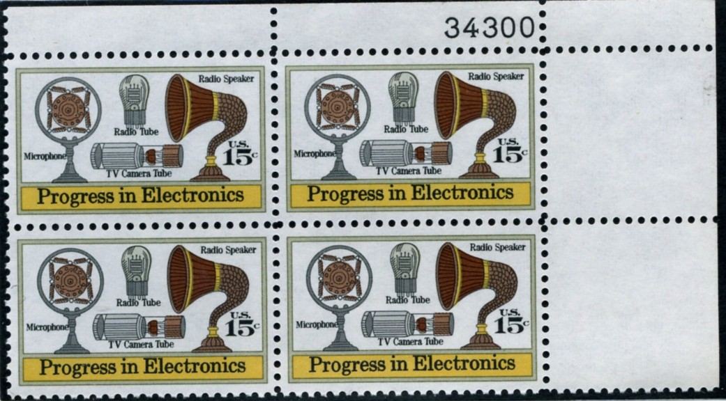 Scott 1502 15 Cent Stamp Microphone, Tubes, and Speaker Plate Block