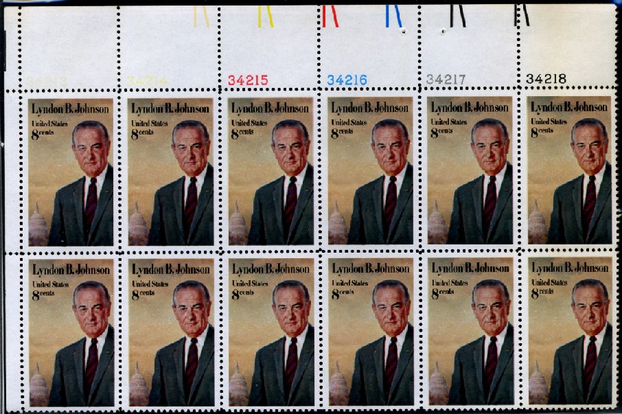 Scott 1503 8 Cent Stamp Lyndon B Johnson Plate Block