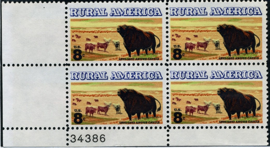 Scott 1504 8 Cent Stamp Angus Cattle Plate Block