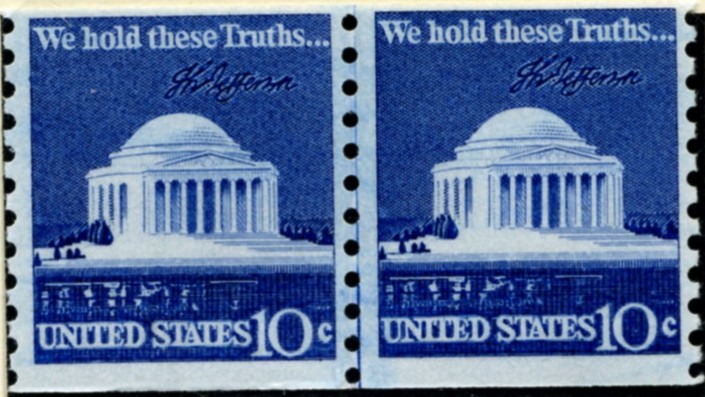 Scott 1520 10 Cent Stamp Jefferson Memorial Coil Stamp Pair