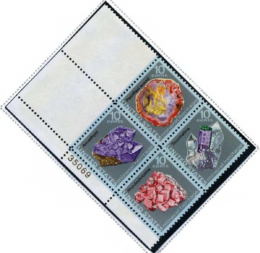 Scott 1538 to 1541 10 Cent Stamp Minerals Plate Block