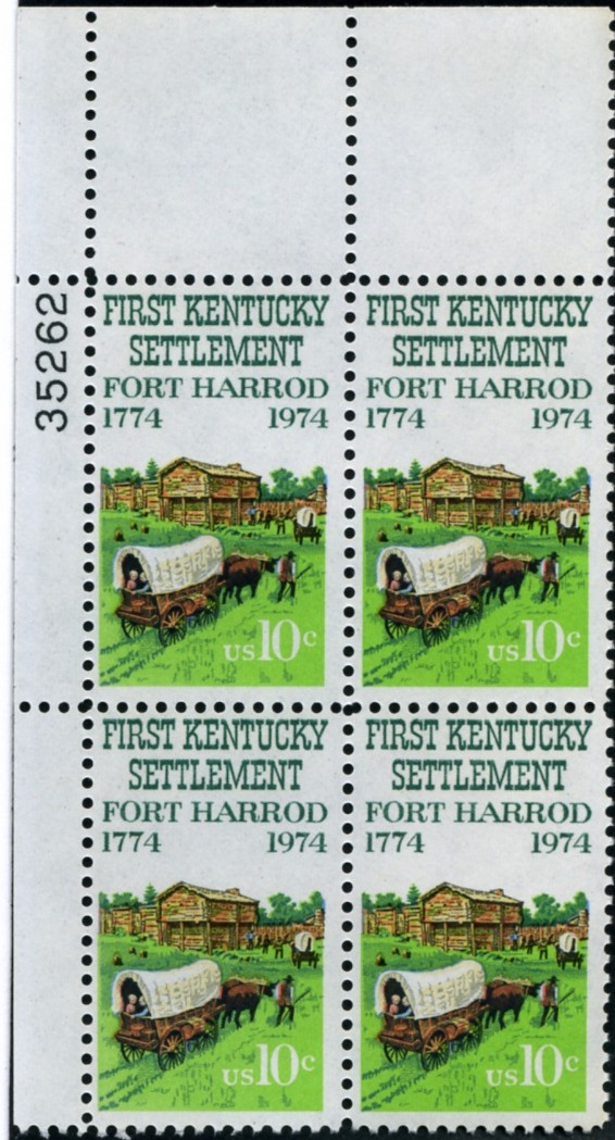 Scott 1542 10 Cent Stamp Fort Harrod Bicentennial Plate Block