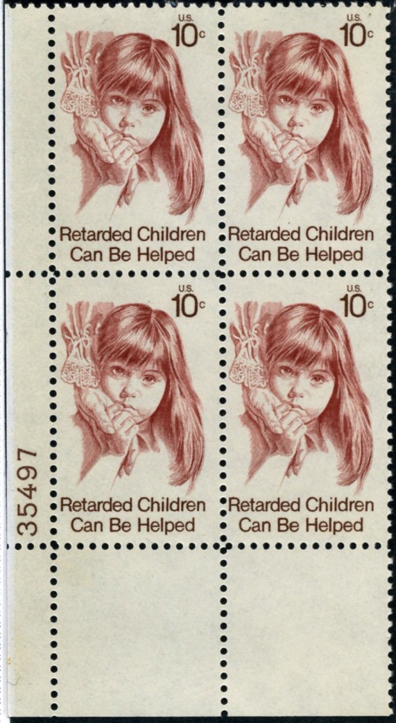 Scott 1549 10 Cent Stamp Retarded Children Plate Block