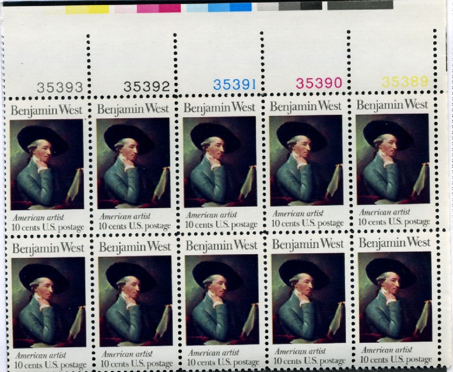 Scott 1553 10 Cent Stamp Benjamin West Plate Block