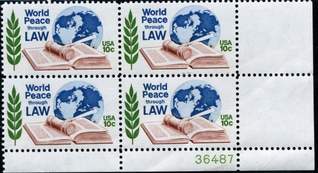 Scott 1576 10 Cent Stamp World Peace Through Law Plate Block