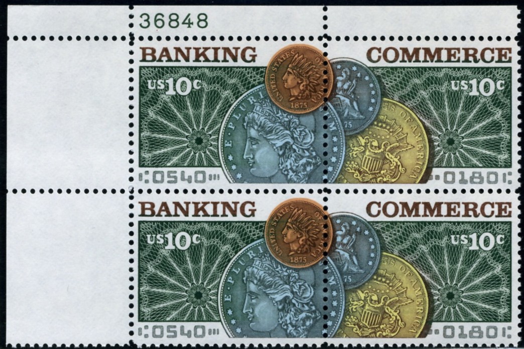 Scott 1577 - 1578 10 Cent Stamps Banking and Commerce Plate Block