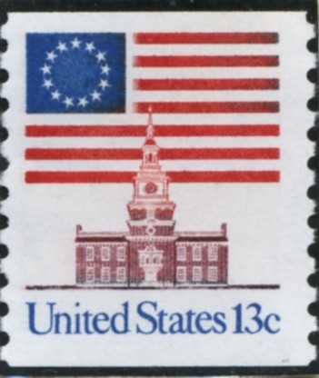 Scott 1625 13 Cent Coil Stamp Flag and Independence Hall