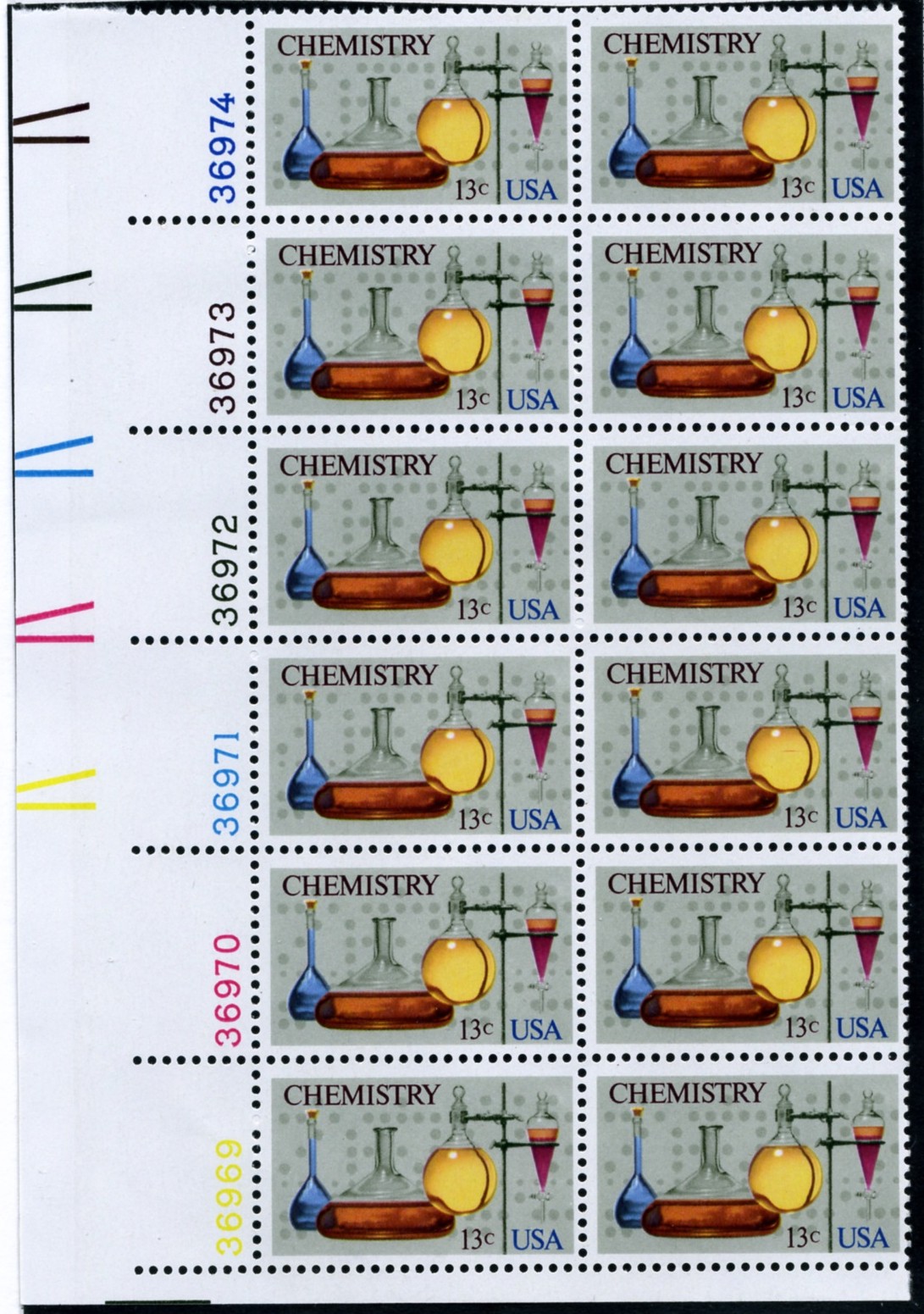 Scott 1685 13 Cent Stamp Chemistry Plate Block