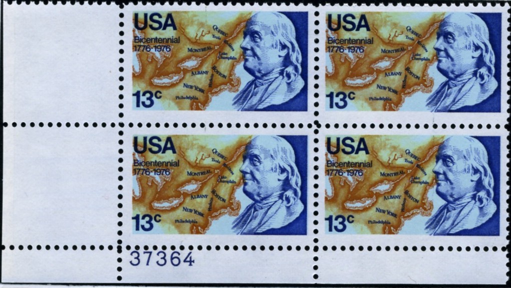 Scott 1690 13 Cent Stamp Benjamin Franklin Plate Block